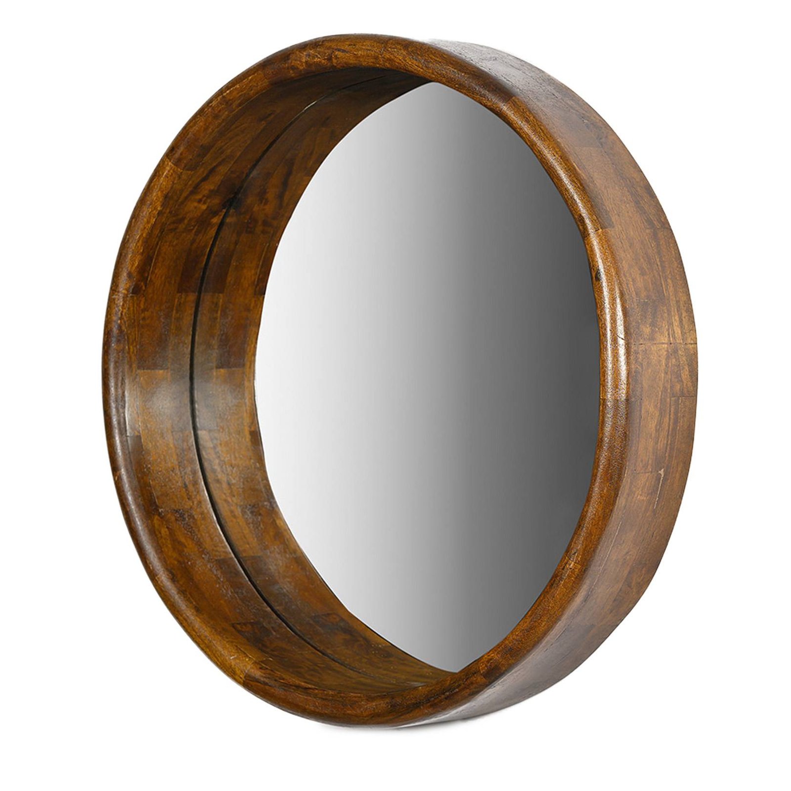 Luca Wooden Round Mirror Weathered 30 Inches Bloomhome   50067 1 